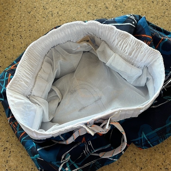 Brand New Oshkosh Swim Shorts Navy Blue Orange Graphic Shark Print Swim Trunks - Picture 11 of 13